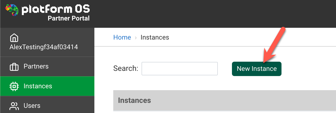 Screenshot of Partner Portal Instances section with the 'New Instance' button highlighted