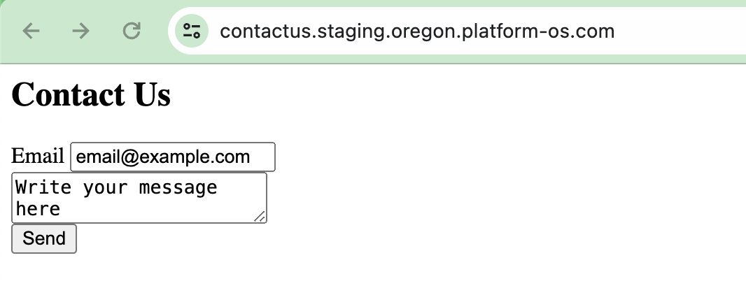 Contact Us form with example data