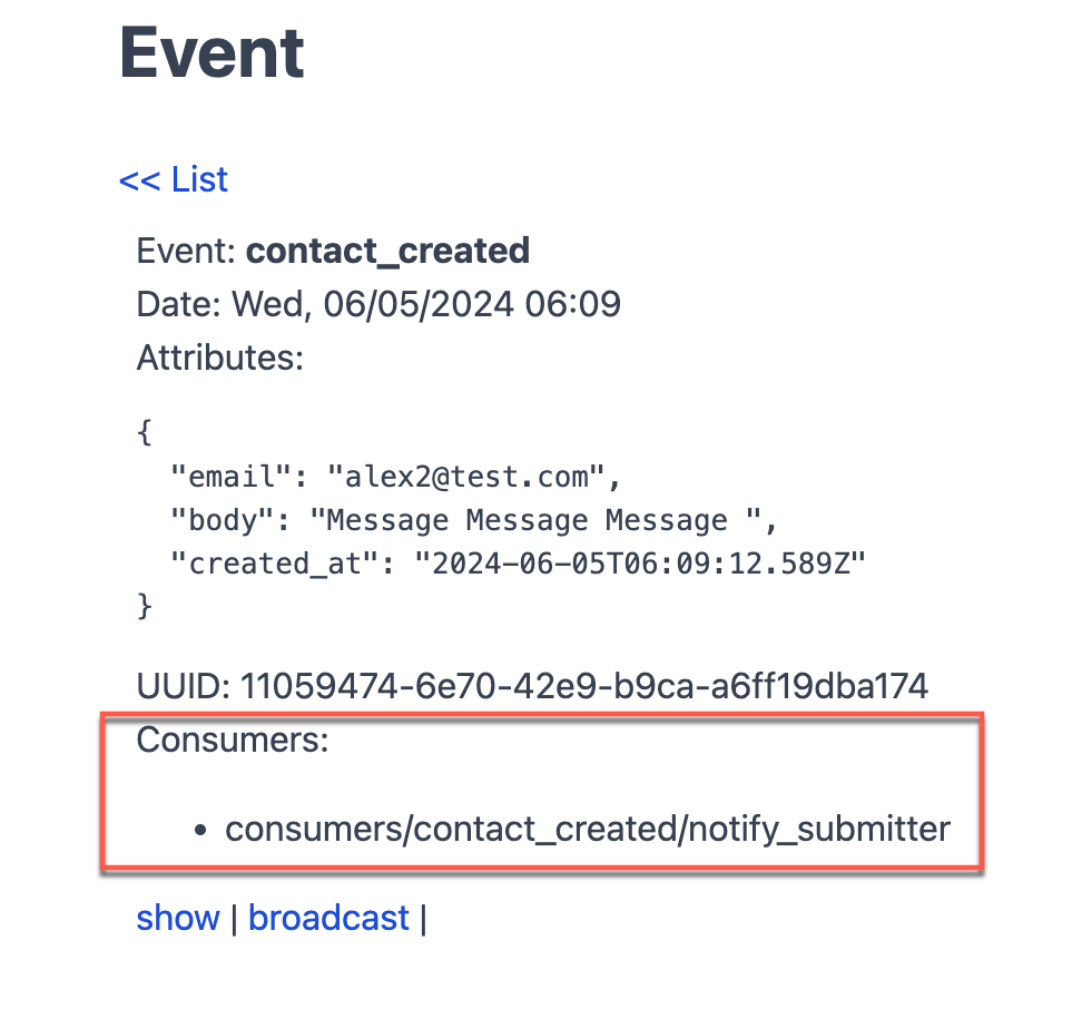 Viewing the event consumer in the event log