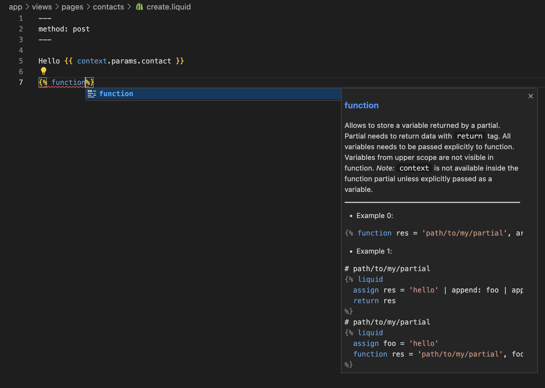 LSP support for function tag