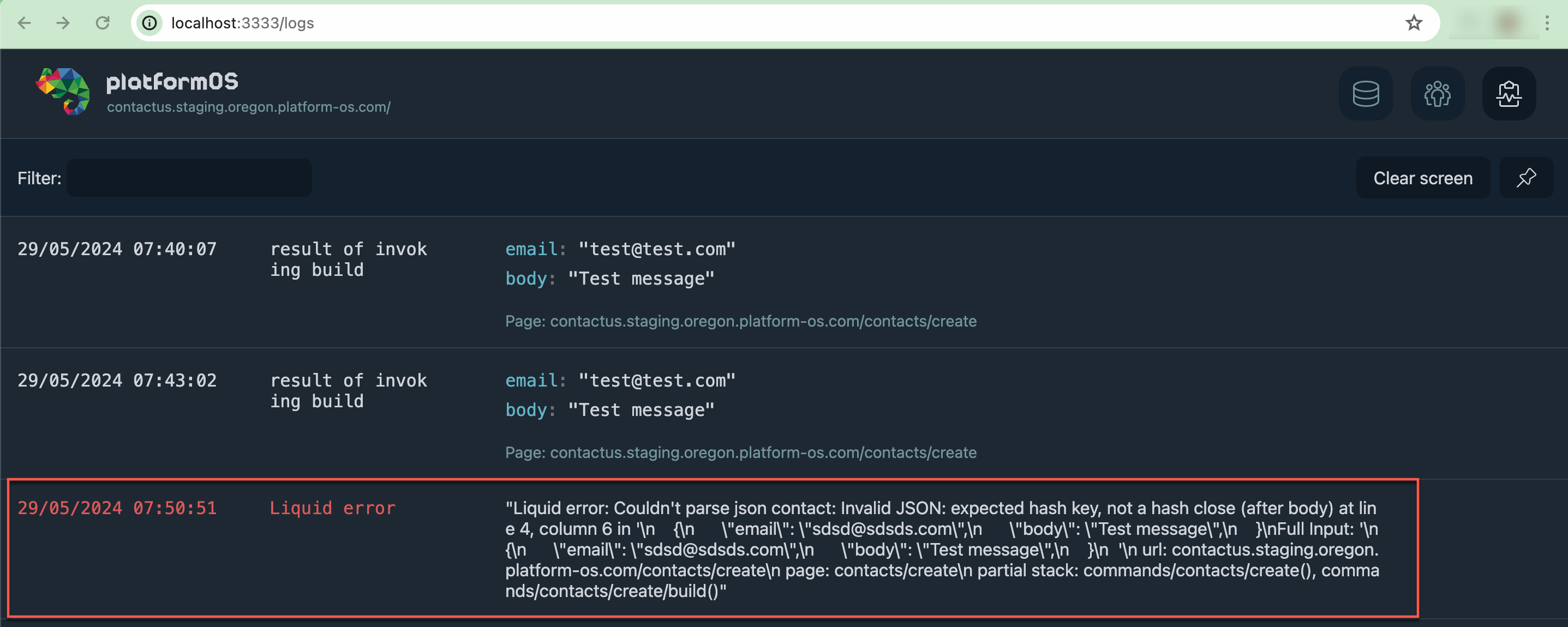 Liquid error log example