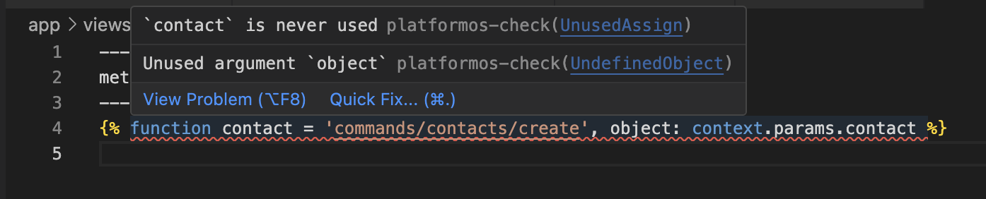 LSP feedback indicating unused 'contact' variable