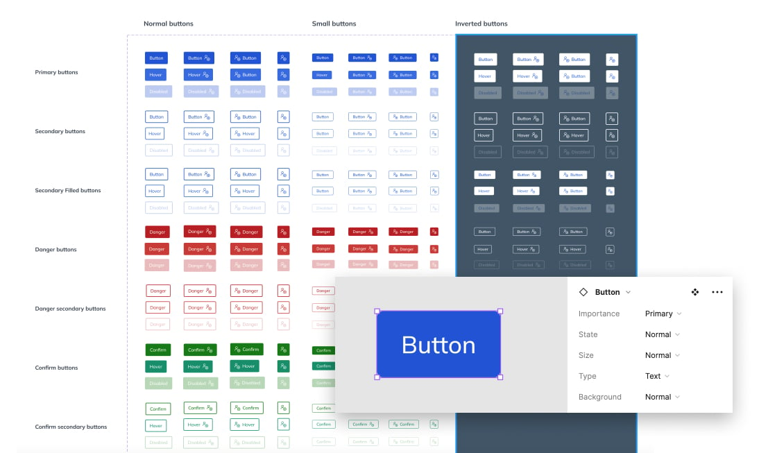 The button variants and the variant panel