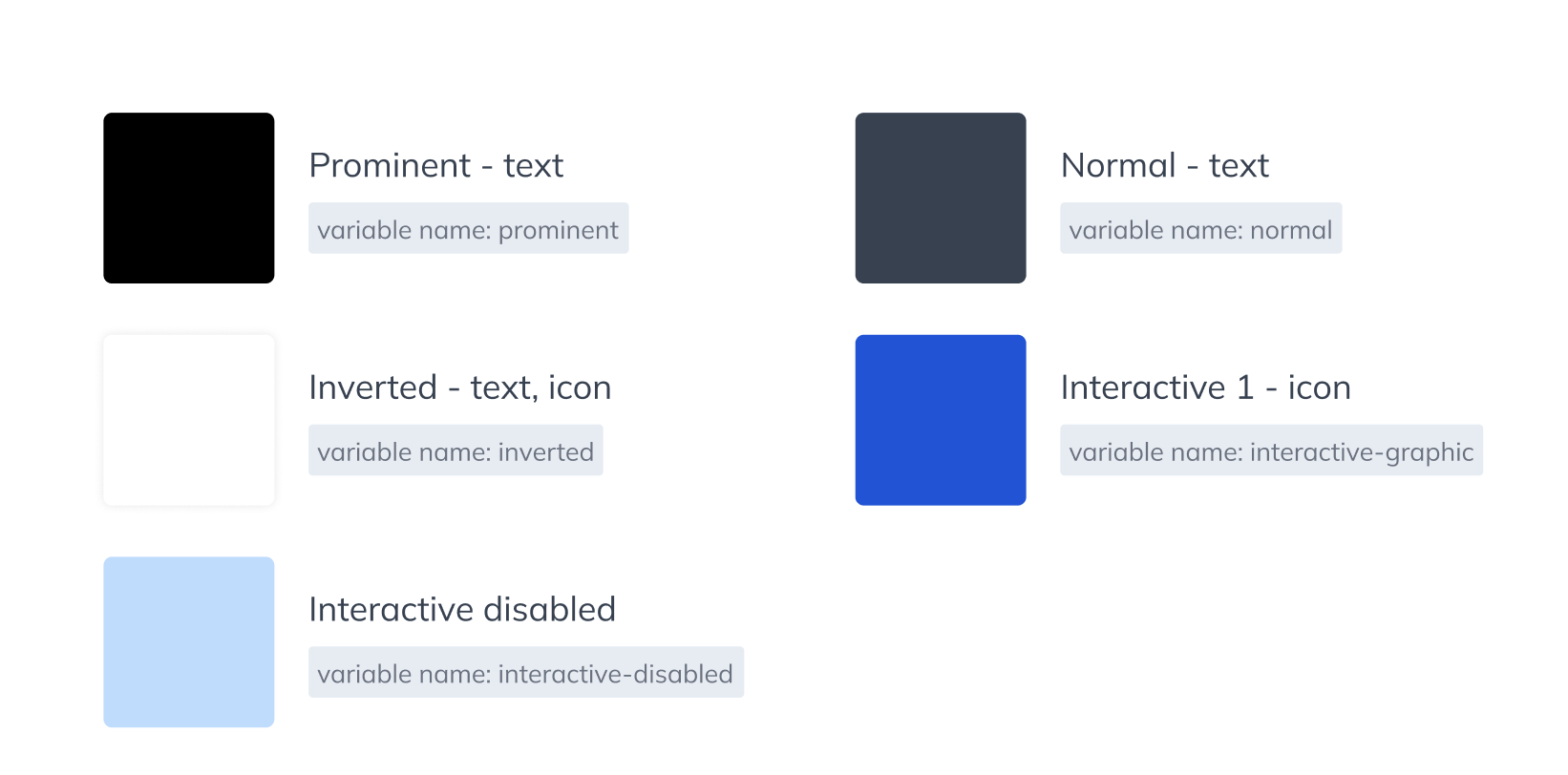 Color variants with their related implemented variable name